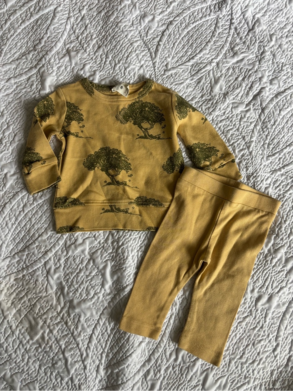 kate quinn mustard yellow tree print kids matching set sweatshirt & leggings
